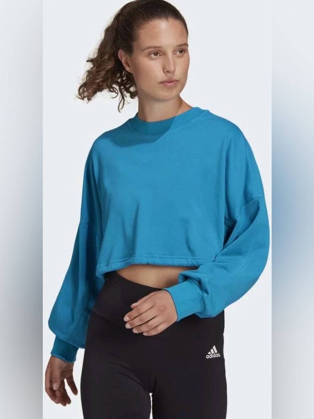 adidas Women’s Cropped Crewneck Sweatshirt in Turquoise Blue